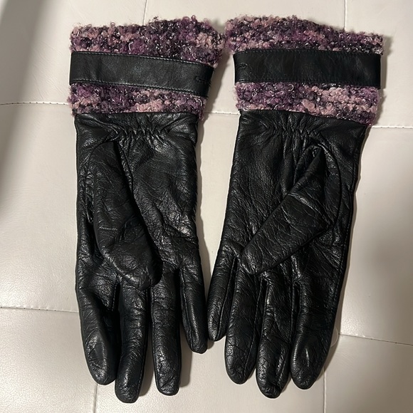 Daniel leather gloves. Size large. Black with purple tweed cuffs - Picture 2 of 3